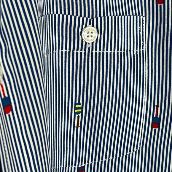 Brave Soul Top Mens XL Button Down Shirt Short Sleeve Blue Striped Work Casual - Picture 5 of 12